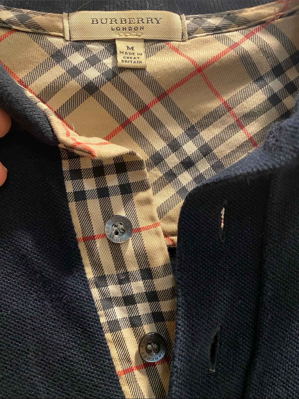 Burberry Black Long Sleeve Polo with Check Trim - Picture 5 of 7